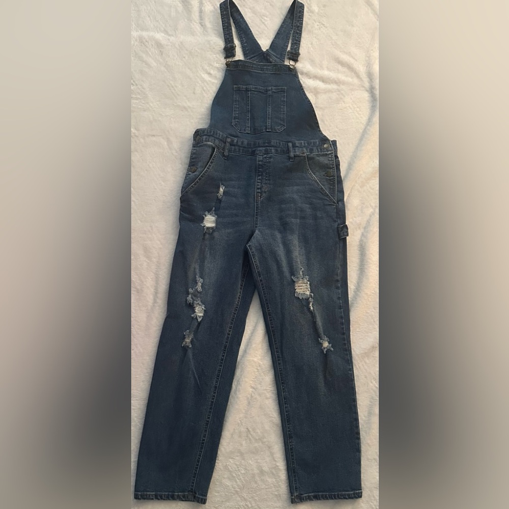 No Boundaries Distressed Blue Denim Overalls
